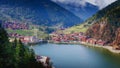 Mosque on the mountain lake Uzungol, Trabzon, Turkey Royalty Free Stock Photo