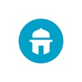 Mosque or Mushola Symbol, Masjid and Blue Circle Shape Icon, Simple Vector Illus tration