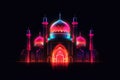 Mosque with neon effect. Ramadan.