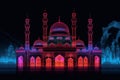 Mosque with neon effect. Ramadan.