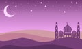 Mosque in the night desert with star vector design