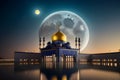Mosque Night time full moon Ramadan Kareem Eid Greetingsl Islamic Culture Ramzaan Generative AI