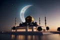 Mosque Night time full moon Ramadan Kareem Eid Greetingsl Islamic Culture Ramzaan Generative AI