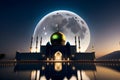 Mosque Night time full moon Ramadan Kareem Eid Greetingsl Islamic Culture Ramzaan Generative AI