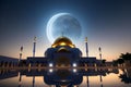 Mosque Night time full moon Ramadan Kareem Eid Greetingsl Islamic Culture Ramzaan Generative AI