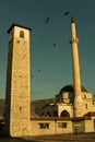 mosque and old clock tower in Pljevlja, Montenegro Royalty Free Stock Photo