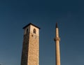 mosque and old clock tower in Pljevlja, Montenegro Royalty Free Stock Photo