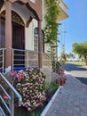 Mosque in Oman Muscat with Flowers in the door step. Royalty Free Stock Photo