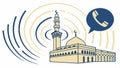 Mosque with phone call icon communication vector design Generative AI Royalty Free Stock Photo