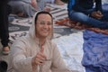 A mosque preacher Imam performs Eid Al Fetr Khutbah (sermon) in an open air space near the mosque,