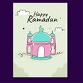 Mosque Ramadan Greeting Card with Continuous Line Hand Drawn