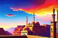 Mosque for Ramadan Kareem Eid Greetings for Muslim Festival of fasting. Islamic Culture Holy month. Generative AI
