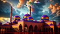 Mosque for Ramadan Kareem Eid Greetings for Muslim Festival Islamic Culture Ramzaan Generative AI