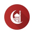 Mosque with ramadan moon flat design long shadow glyph icon