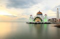 Mosque at Selat Melaka during sunset Royalty Free Stock Photo
