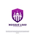 Mosque with Shield logo design concept.Religion Islamic logo template vector. Icon symbol