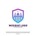 Mosque with Shield logo design concept.Religion Islamic logo template vector. Icon symbol