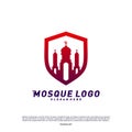 Mosque with Shield logo design concept.Religion Islamic logo template vector. Icon symbol