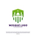 Mosque with Shield logo design concept.Religion Islamic logo template vector. Icon symbol