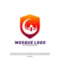 Mosque with Shield logo design concept.Religion Islamic logo template vector. Icon symbol