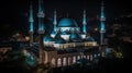 A Mosque Shining in the Nighttime. Oasis of light, mosque illuminated during Ramadan nights
