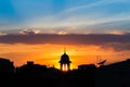 Mosque silhouette with beautiful sunset background.mosque is more than a place of worship, study and discuss Islam,community Royalty Free Stock Photo