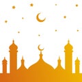 Mosque silhouette with gold crescent moon and stars vector illustration Royalty Free Stock Photo