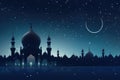 Mosque silhouette in night sky with crescent moon and stars, ramadan. Generative AI Royalty Free Stock Photo