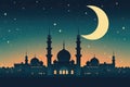 Mosque silhouette in night sky with crescent moon and stars, ramadan. Generative AI Royalty Free Stock Photo