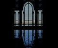 Mosque silhouette and reflection of door