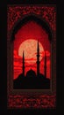 Mosque Silhouette at Sunset: Intricate Architectural Design, Red Hues Royalty Free Stock Photo