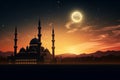 Mosque sunset sky by Generative AI