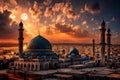 Mosque sunset sky, moon, holy night, islamic night , panaromic islamic wallpaper