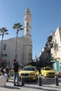 Mosque and taxis in Bethlehem, Palestine