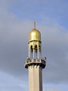 Mosque tower with evening sun shines.a symmetrical view of azan tower Royalty Free Stock Photo