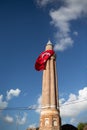 Mosque with turkish flag in blue sky Royalty Free Stock Photo