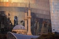 Mosque in the upland park in Baku at sunrise