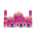 Mosque Vector illustration, Cute and trendy mosque with purple and pink color design. Royalty Free Stock Photo