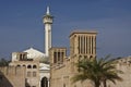 Mosque and wind towers in Bastakia Quarter, Old Dubai, United Arab Emirates Royalty Free Stock Photo