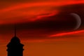 Mosques Dome Crescent Moon on Red Sky Background