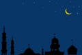 Mosques Dome Crescent Moon and Star on Blue Background