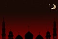 Mosques Dome Crescent Moon and Star on Red Black Background