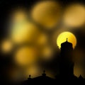 Mosques Dome and Moon on night twilight gold bokeh Background