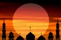 Mosques Dome and Sun on Gold Black Sunset Background