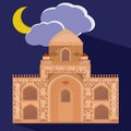 Mosques silhouette on purple night background