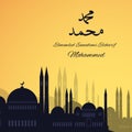 Mosques silhouette on sunset sky background. Vector