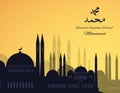 Mosques silhouette on sunset sky background. Vector