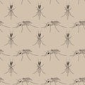 Male and female mosquito naturalistic illustration seamless pattern