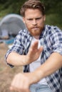 mosquito attack man in forest camping Royalty Free Stock Photo