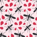 Mosquito and blood seamless pattern